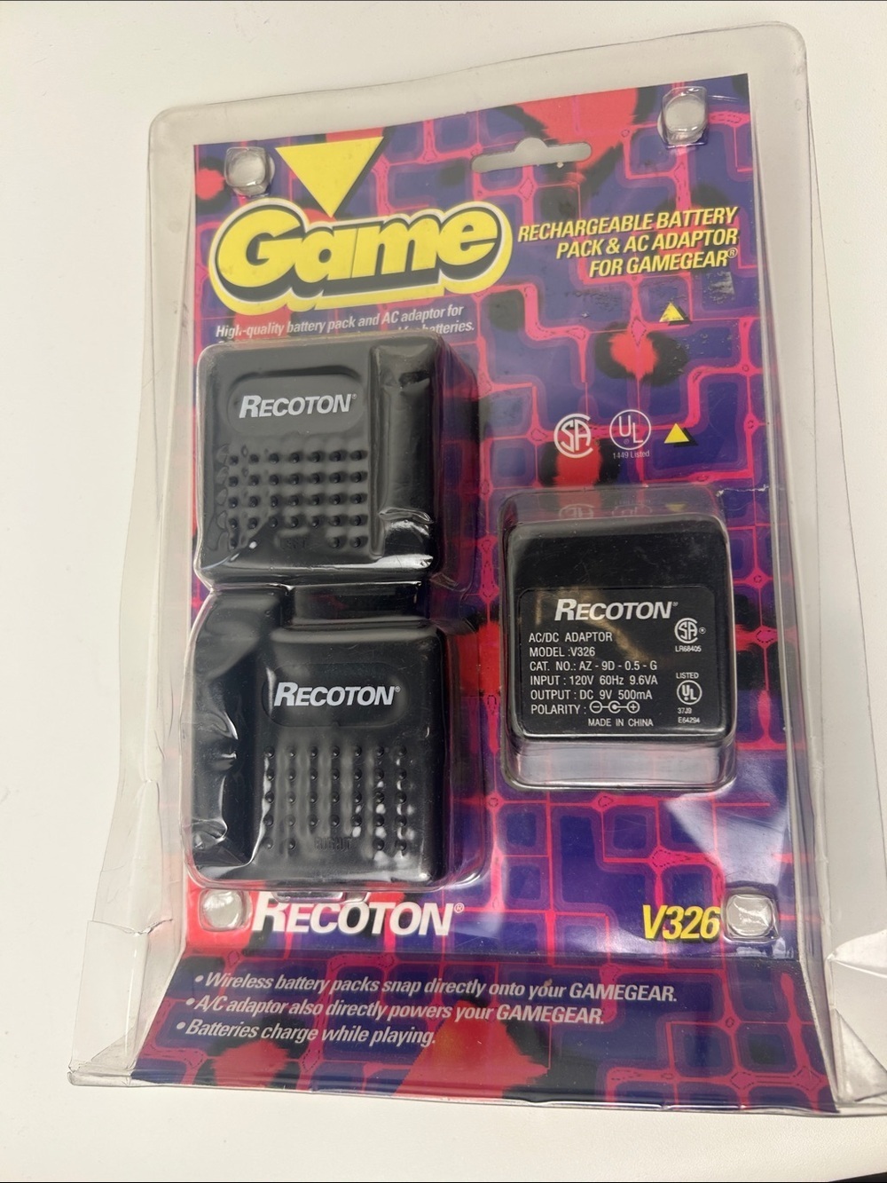 Vintage Recoton V326 Sega Game Gear Rechargeable Battery Pack & AC Adapter NIB